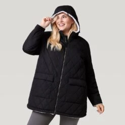 Women's Plus Size Stratus Lite Reversible Long Jacket -Free Country Shop 462 LOF12302X Black 2208 FW 029