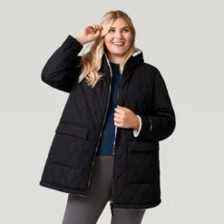 Women's Plus Size Stratus Lite Reversible Long Jacket -Free Country Shop 462 LOF12302X Black 2208 FW 055
