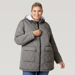 Women's Plus Size Stratus Lite Reversible Long Jacket -Free Country Shop 462 LOF12302X Olive Vine 2208 FW 017