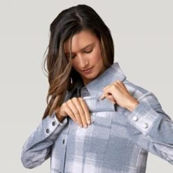 Women's Luxe+ Sherpa Lined Shirt Jacket 13 Women's Luxe+ Sherpa Lined Shirt Jacket -Free Country Shop J53 LAF2449 Heather Grey Plaid 2208 FW 031