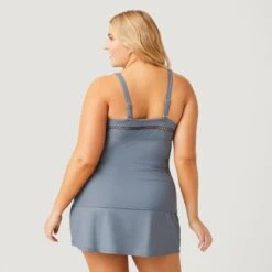 Women's Plus Size Summer Bouquet Highneck Tankini Top -Free Country Shop SA2106149X CARR BLUE CLOUD GREY 062