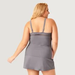 Women's Plus Size Summer Bouquet Highneck Tankini Top -Free Country Shop SA2106149X CLOUD GREY PEONY 1291