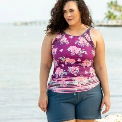 Women's Plus Size Summer Bouquet Highneck Tankini Top -Free Country Shop SA2106149X LS 001