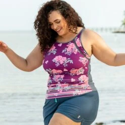 Women's Plus Size Summer Bouquet Highneck Tankini Top -Free Country Shop SA2106149X LS 002