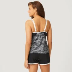 Women's Sparkling Space Dye V-neck Blouson Tankini Top -Free Country Shop SA2170151 BLACK WHITE 063