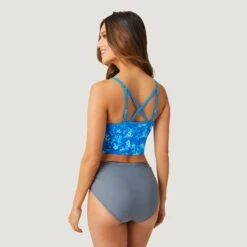 Women's Floral Camo V-Neck Croptini Top -Free Country Shop SA2220159 CAR BLUE DARK BLUE 325