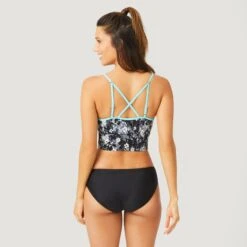 Women's Floral Camo V-Neck Croptini Top -Free Country Shop SA2220159 BLACK PALE ARUBA 116