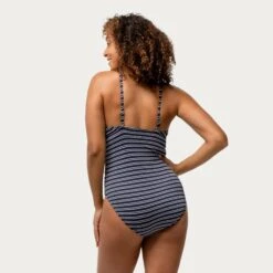 Women's Popcorn Stripe Twist Front One-Piece Swimsuit -Free Country Shop SF2004 POPCORN NAVY 149