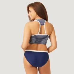 Women's Popcorn Stripe Twist Front Racerback Croptini Top 11 Women's Popcorn Stripe Twist Front Racerback Croptini Top -Free Country Shop SF2223 NAVY WHITE 069