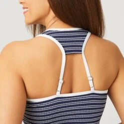 Women's Popcorn Stripe Twist Front Racerback Croptini Top 10 Women's Popcorn Stripe Twist Front Racerback Croptini Top -Free Country Shop SF2223 NAVY WHITE 072
