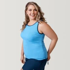 Women's Plus Size Full Side Shirring Tankini Top -Free Country Shop SIRLSS3180XSKY 2302 SS23 053