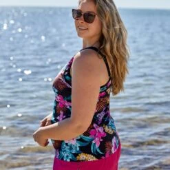 Women's Plus Size Bali Tropical High Neck Tankini Top -Free Country Shop SRLSS3106XSWLSS3417X A053 016