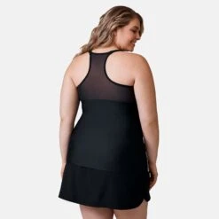 Women's Plus Size Island Vibe Mesh Zip Up Racerback Tankini Top -Free Country Shop SRLSS3125XBLACK170 2302 SS23 023