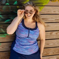 Women's Plus Size Ocean Mesh Zip Up Racerback Tankini Top -Free Country Shop SRLSS3125XSIRLSS3180X A048 050