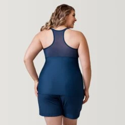 Women's Plus Size Ocean Mesh Zip Up Racerback Tankini Top -Free Country Shop SRLSS3125XSKY167 2302 SS23 020