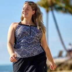 Women's Plus Size Island Vibe Mesh Zip Up Racerback Tankini Top -Free Country Shop SRLSS3125XSRLSS3503X T0110 011