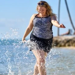 Women's Plus Size Island Vibe Mesh Zip Up Racerback Tankini Top -Free Country Shop SRLSS3125XSRLSS3503X T0110 092