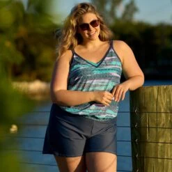 Women's Plus Size Summer Haze V-Neck Blouson Tankini Top -Free Country Shop SRLSS3170XSRLSS3503X T083 060