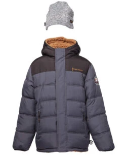 Toddler Boys' Protean Reversible Puffer Jacket With Hat -Free Country Shop toddler boys protean reversible puffer jacket with hat charcoal 1