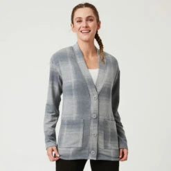 Women's Luxe+ Sherpa Lined Cardigan -Free Country Shop womens luxe cardigan grey 1